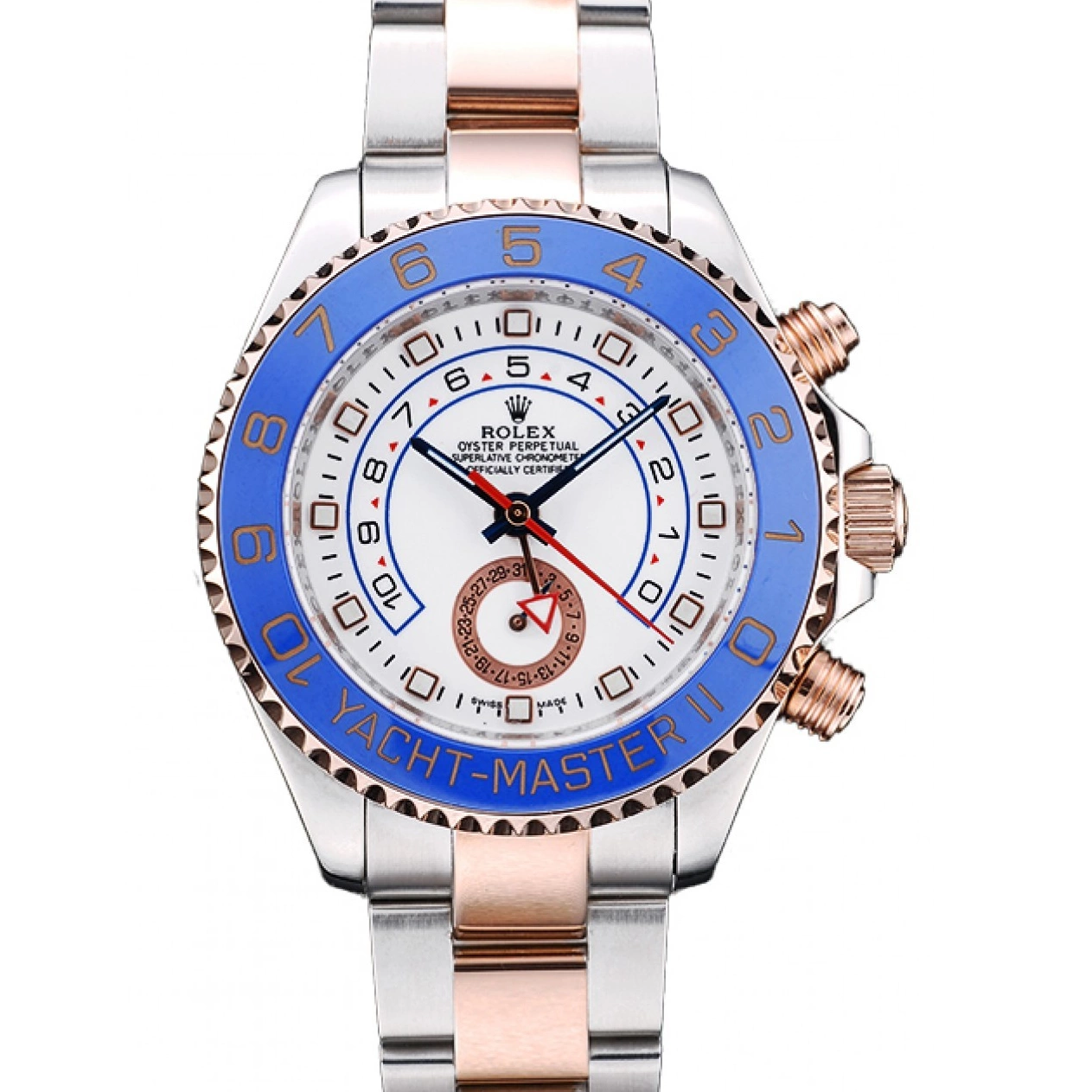 Aaa replica White Watch Ceramic Yachtmaster Dial Blue Rolex Bezel 0604